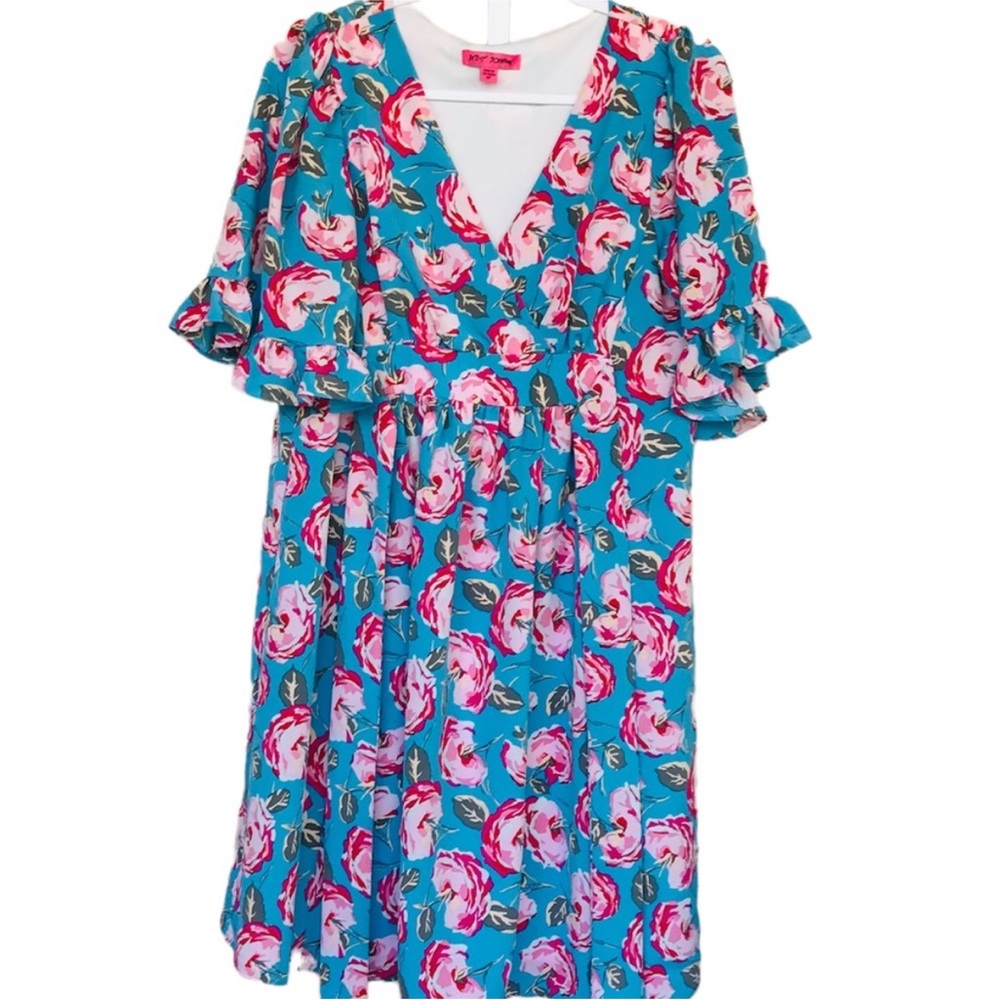 Betsey Johnson Lined Rose Floral Print Tie Around The Waist Dress Size 10P